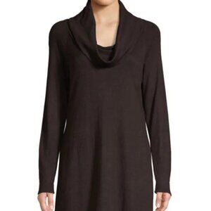 Halston Long Hi-Low Raglan Sleeve Rayon Tunic Sweater Pullover Top Dark Grey